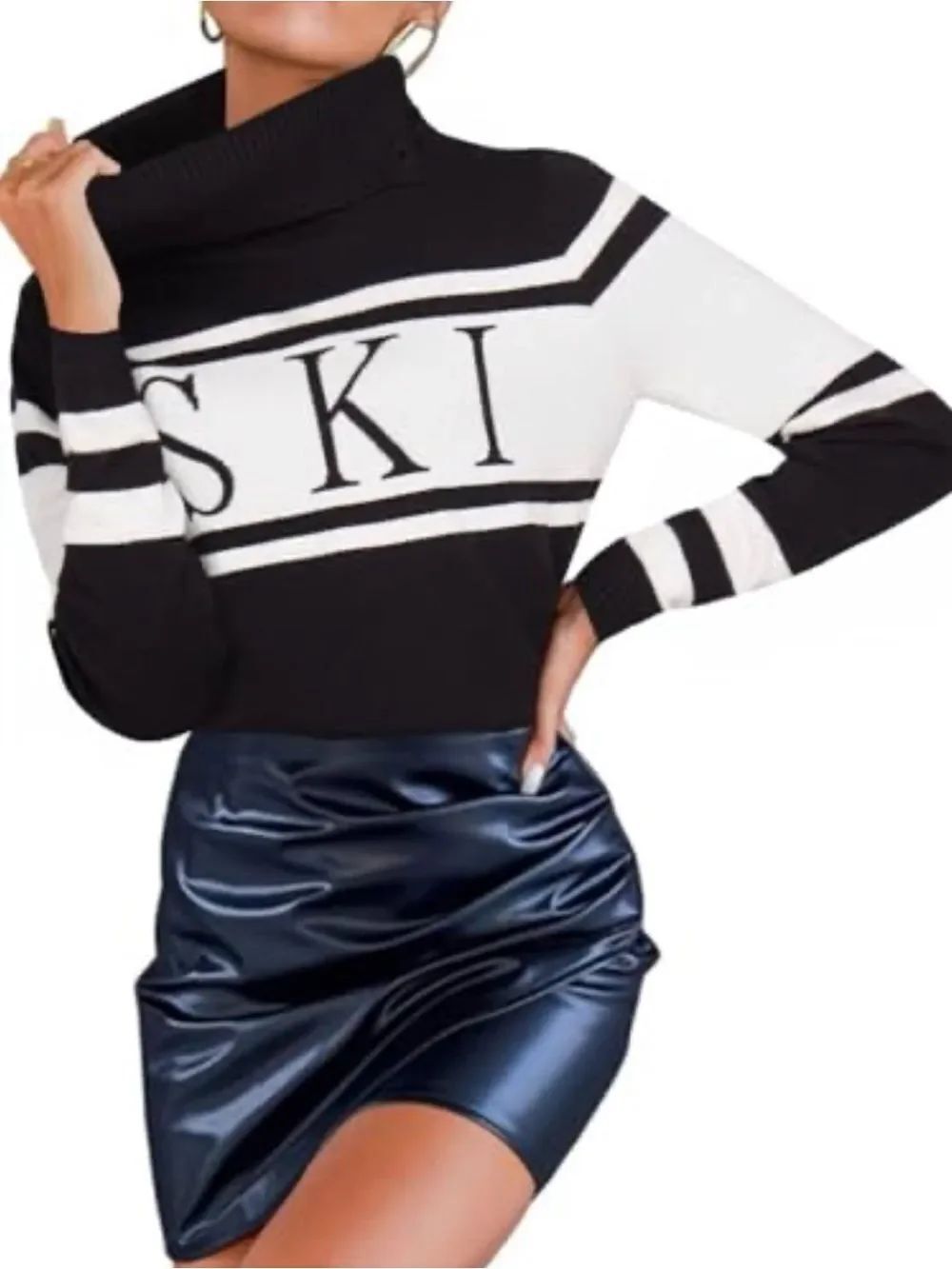 Black & White 'SKI' Turtleneck Sweater